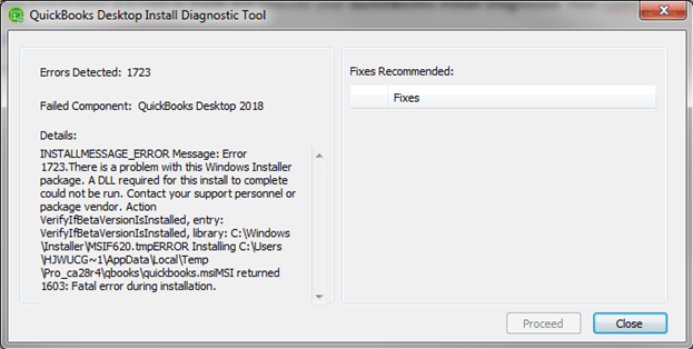 Running QuickBooks install diagnostic tool
