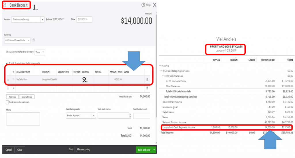 Unapplied cash payment income in QuickBooks profit